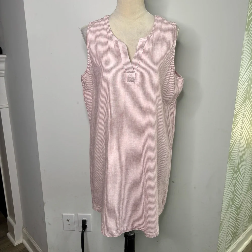 BeachLunchLounge Pink Striped Seersucker XL Linen Cotton Shift Dress Preppy - Picture 2 of 9